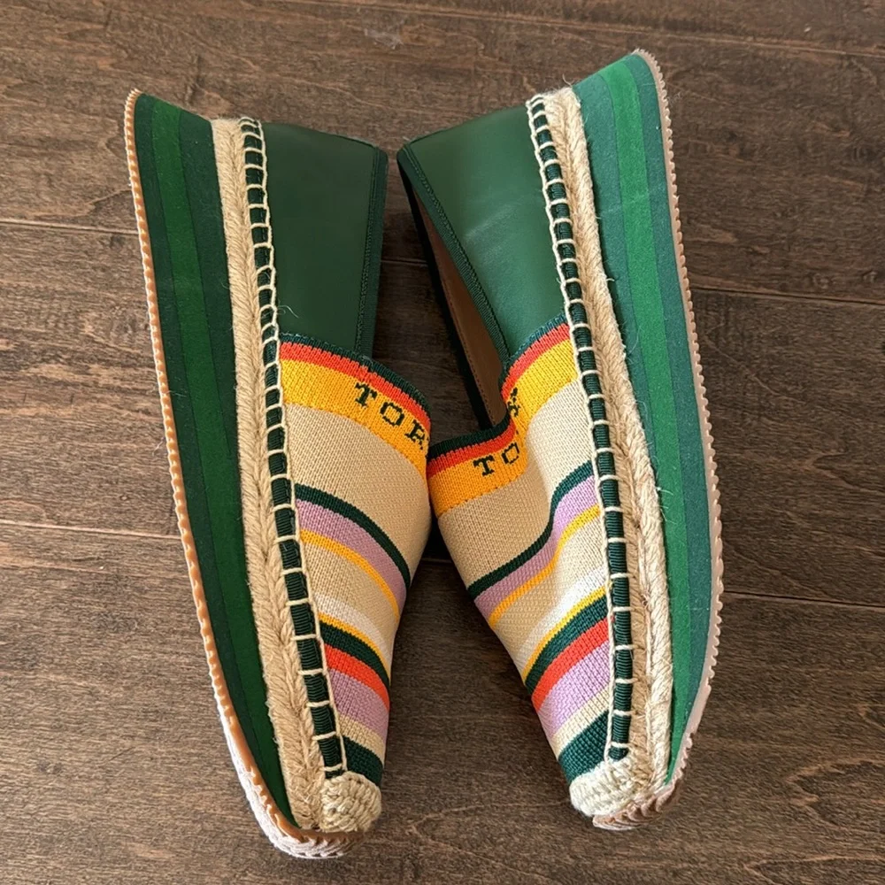 Tory Burch Daisy Mixed Material Striped Slip-on Sneaker/Espadrille Size 8.